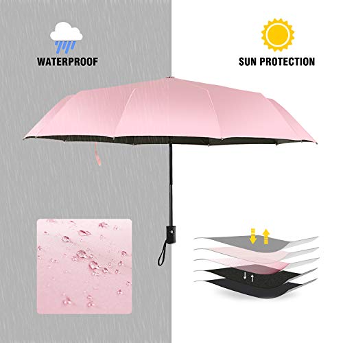 Shinok Travel Umbrella Compact Folding Sun Umbrellas Lighweight Auto Open Close for Women Parasol Pink - Image 3