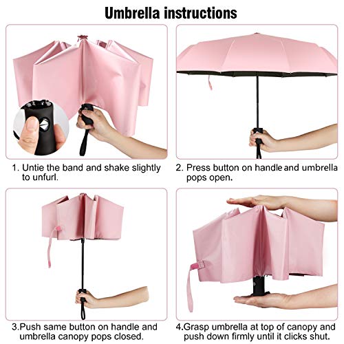 Shinok Travel Umbrella Compact Folding Sun Umbrellas Lighweight Auto Open Close for Women Parasol Pink - Image 5