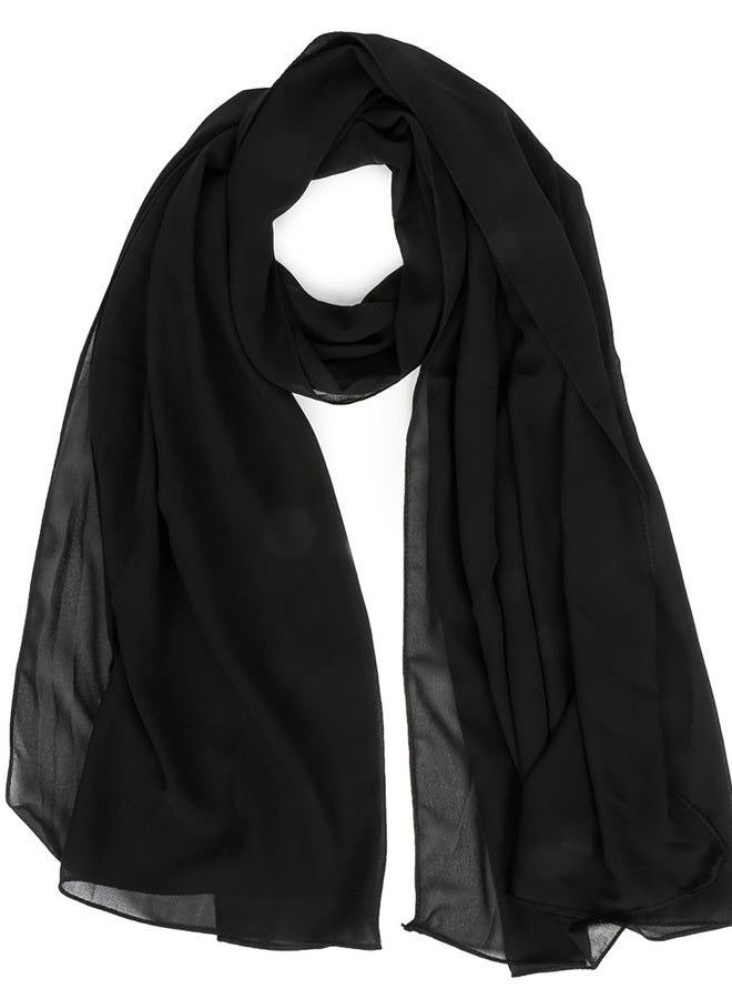 CXQRR Solid Color Silk Feeling Scarf Fashion Scarves Wrap Long Lightweight Shawls for Women, Black, 70.87'' x 29.5" - Image 1