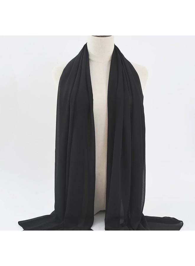 CXQRR Solid Color Silk Feeling Scarf Fashion Scarves Wrap Long Lightweight Shawls for Women, Black, 70.87'' x 29.5" - Image 3