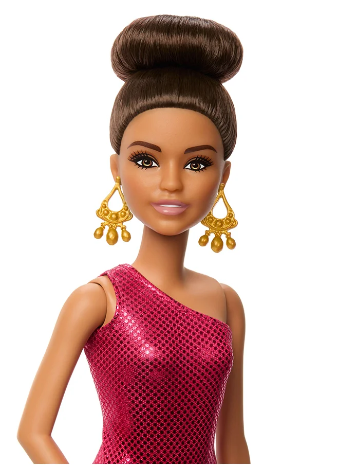 Barbie Ballroom Dancer Fashion Doll with Red Ruffle Dress, Dancing Shoes & Brown Styled Hair, Dancing Trophy Accessory