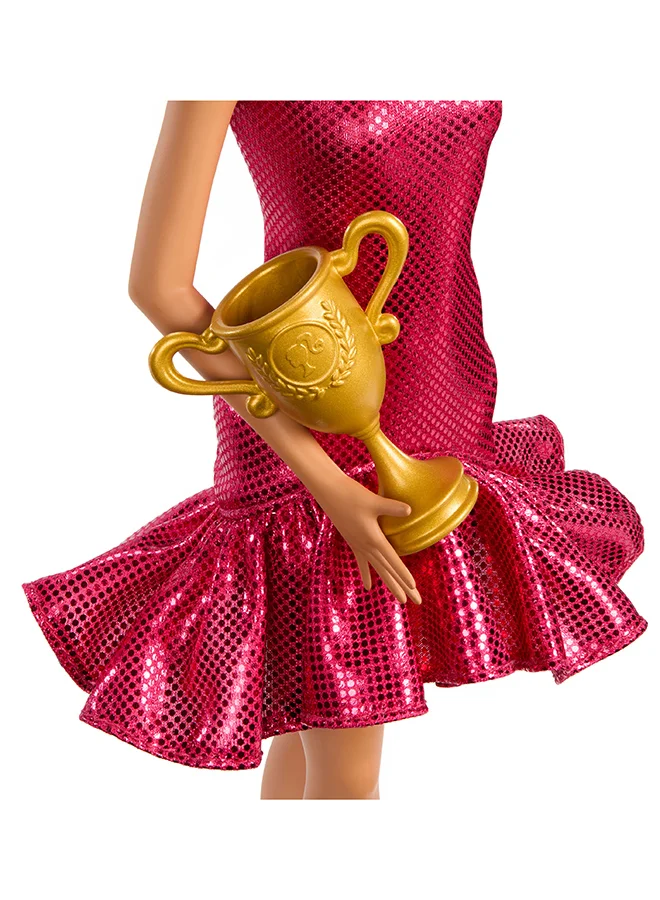 Barbie Ballroom Dancer Fashion Doll with Red Ruffle Dress, Dancing Shoes & Brown Styled Hair, Dancing Trophy Accessory