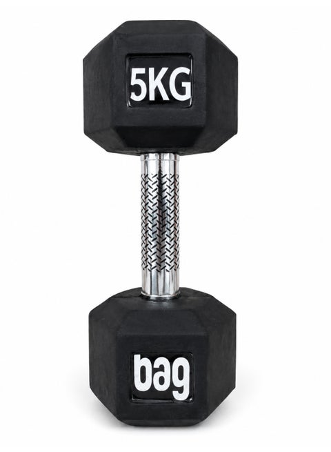 5 KG Hex Dumbbell, Rubber Coated Fixed Weight Dumbbell with Knurled Chrome Handle