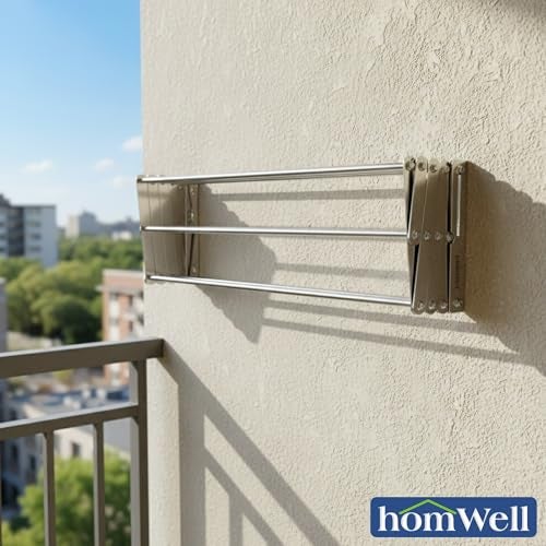 homWell Heavy Duty Stainless Steel 8 Pipe x 2 Feet Foldable Wall Mounted Clothes Drying Stand for Balcony Cloth Dryer Stand Towel Rack Clothes Stand for Drying - Image 4