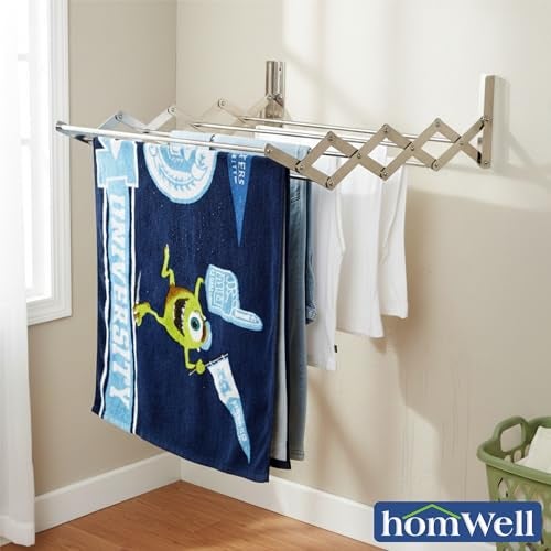 homWell Heavy Duty Stainless Steel 8 Pipe x 2 Feet Foldable Wall Mounted Clothes Drying Stand for Balcony Cloth Dryer Stand Towel Rack Clothes Stand for Drying - Image 5