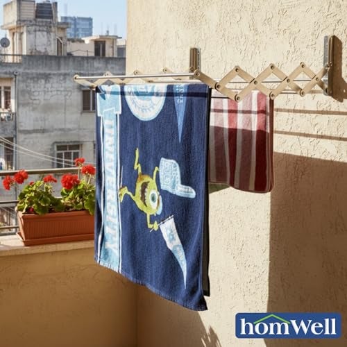 homWell Heavy Duty Stainless Steel 8 Pipe x 2 Feet Foldable Wall Mounted Clothes Drying Stand for Balcony Cloth Dryer Stand Towel Rack Clothes Stand for Drying - Image 2
