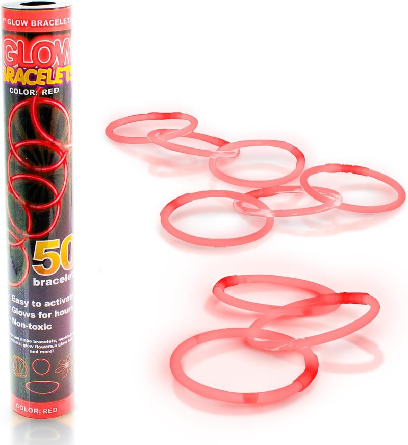 Fun Central 8” Glow Stick Bracelets – Bulk 50 Pack for Halloween Parties, Trick-or-Treat Safety, Haunted Houses, Parades & Nighttime Celebrations – Red - Image 2