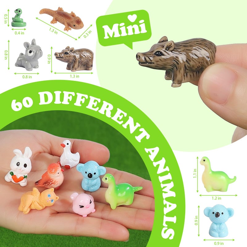GliSun 60 Pcs Mini Resin Animals 60 Styles Tiny Animals Garden Decor Tiny Resin Miniature Figurines Bulk for Dollhouse Slime Charm Fairy Garden Hide Crafts Accessories - Image 3