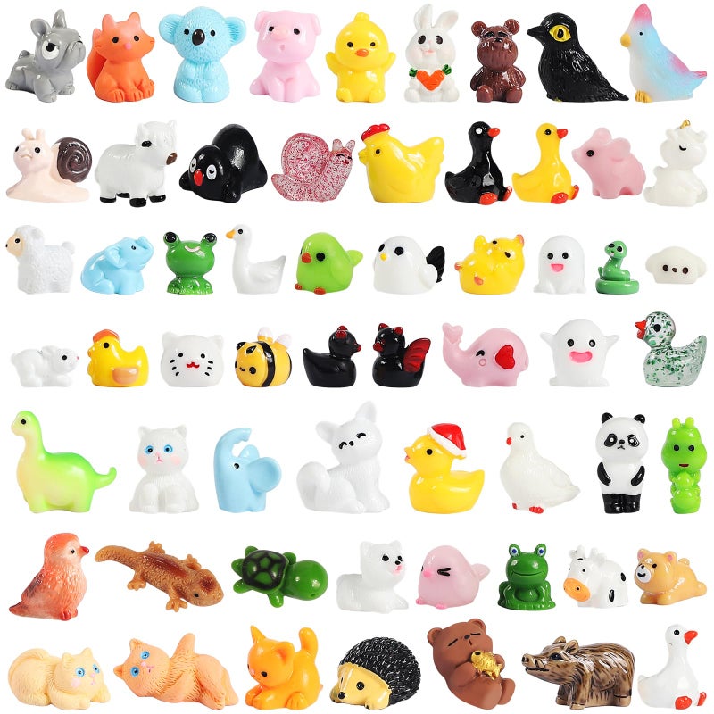 GliSun 60 Pcs Mini Resin Animals 60 Styles Tiny Animals Garden Decor Tiny Resin Miniature Figurines Bulk for Dollhouse Slime Charm Fairy Garden Hide Crafts Accessories - Image 1