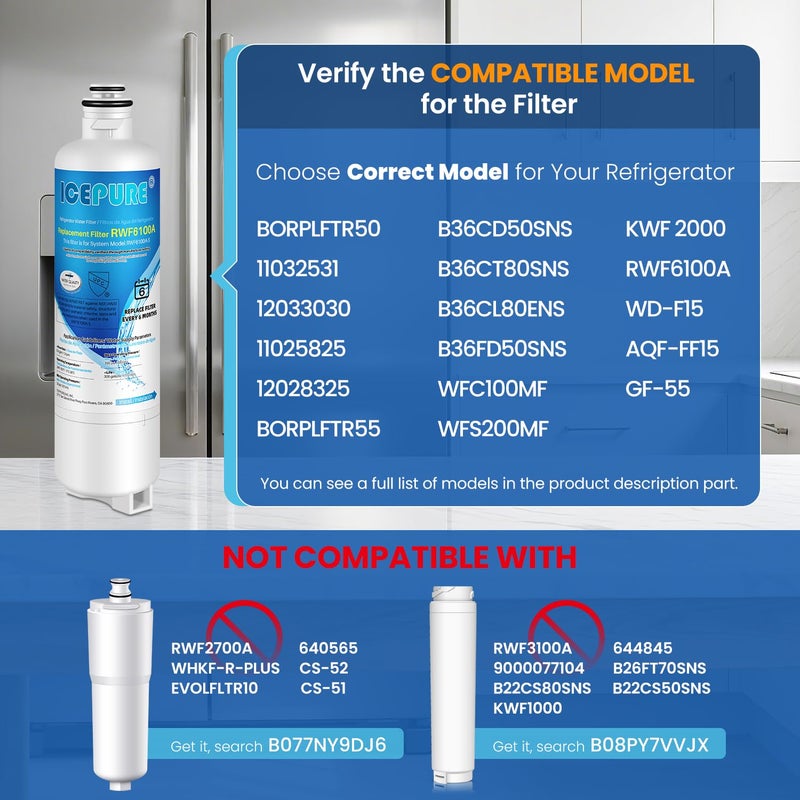 ICEPURE Refrigerator Water Filter Replacement for Bosch Ultra Clarity Pro BORPLFTR50, BORPLFTR55, 11032531, 12033030, 12028325, 11025825, B36CT80SNS, B36CL80ENS, WFC100MF, WFS200MF, RA450022, 3PACK - Image 2