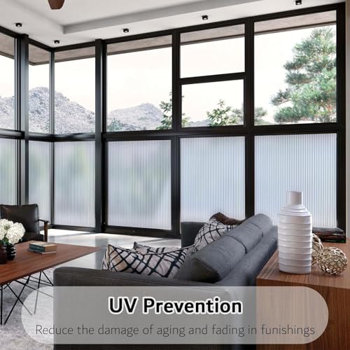 WALLTON Privacy Vinyl Frosted Window Film Glass Sticker Self-Adhesive Film Tint Wallpaper Opaque Sheet for Glass Privacy Cover Window, Door, Office, Home.| Anti-UV. (12x48 Inch, 3D Fluted) - Image 5