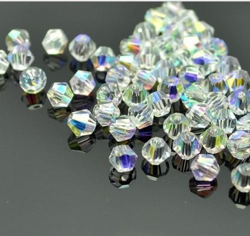 XinBoWen DIY 4mm 1000Pcs Bulk Faceted Bicone Crystal Glass Beads with Container Box Beads for Making Jewelry White