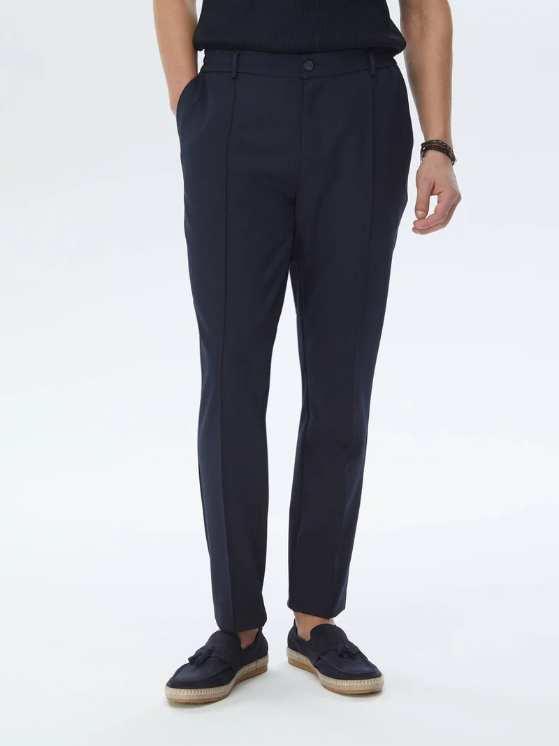 Kip Navy Blue Woven Jogging Fit Casual Trousers