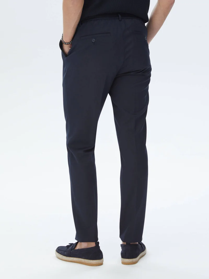 Kip Navy Blue Woven Jogging Fit Casual Trousers