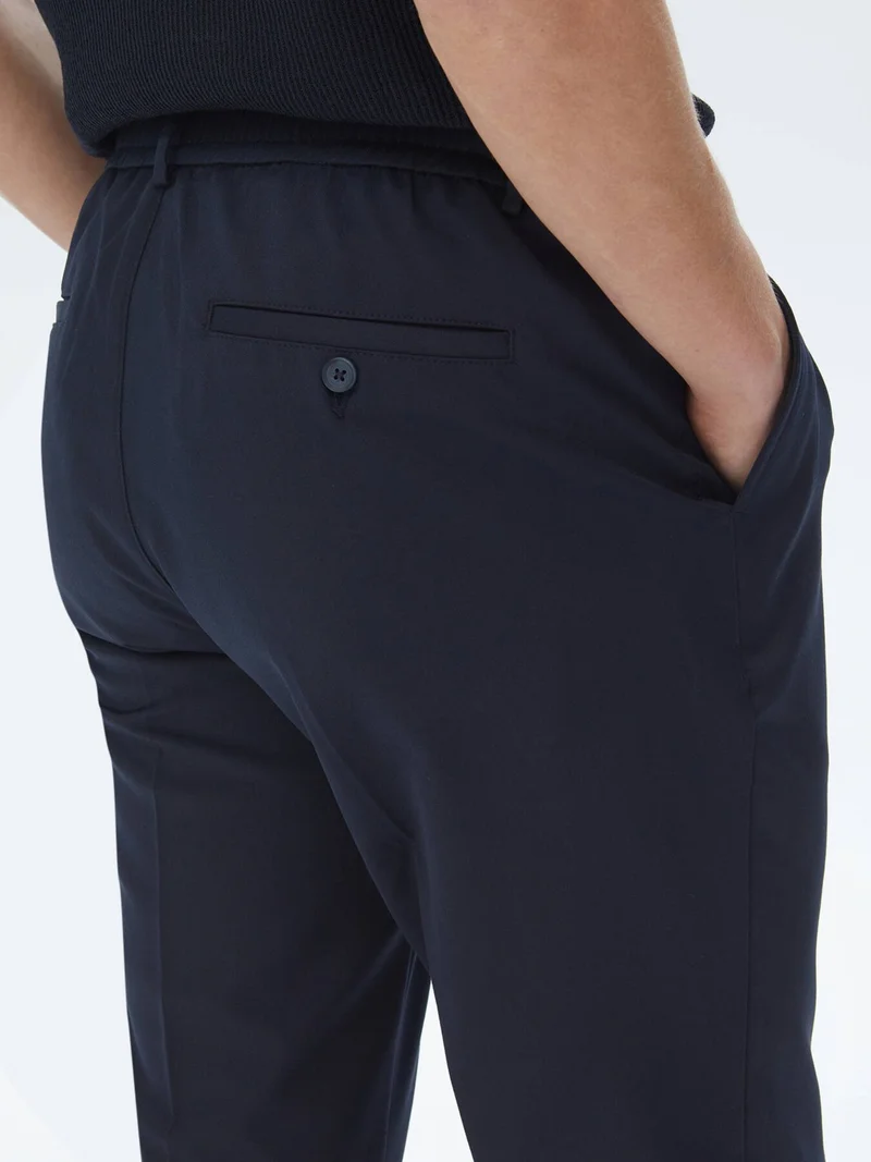 Kip Navy Blue Woven Jogging Fit Casual Trousers