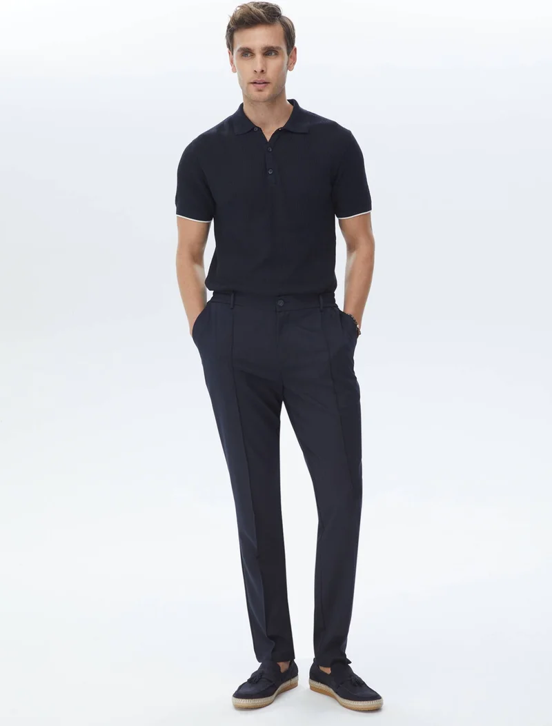 Kip Navy Blue Woven Jogging Fit Casual Trousers