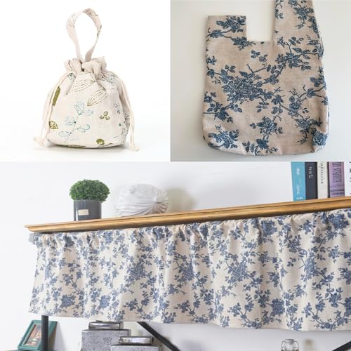LOVOUS Linen Fabric Floral Pattern by The Yard- Precut 1 Yard 62 Inch Width for Sewing DIY Crafting Quilting Sofa Tablecloth Curtain Cloth - Image 2