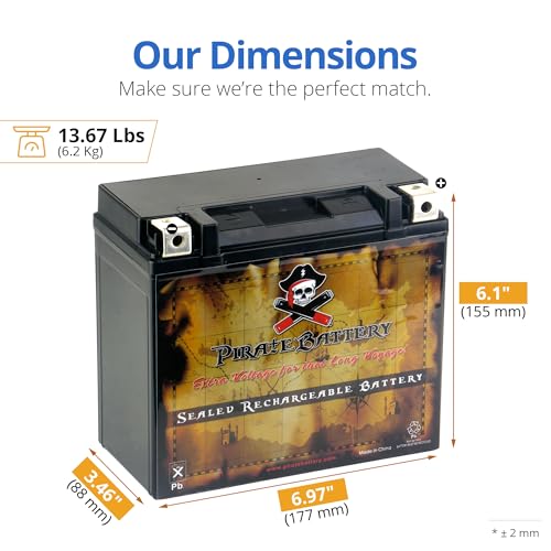 Pirate Battery YTX20HL-BS 310 CCA Maintenance-Free 12V 19Ah Battery Replacement for ATV, Harley Davidson Motorcycle, Jet Skis, Scooter, UTV, and More - Nut and Bolt (T3) Terminal - Image 2