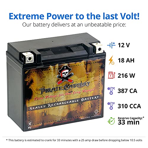Pirate Battery YTX20HL-BS 310 CCA Maintenance-Free 12V 19Ah Battery Replacement for ATV, Harley Davidson Motorcycle, Jet Skis, Scooter, UTV, and More - Nut and Bolt (T3) Terminal - Image 3