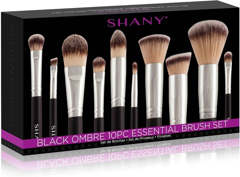 SHANY Black Ombre 10-Piece Pro Makeup Brush Set - Eyeshadow, Foundation, Concealer, Face, Blending, Kabuki, Contour, Powder, Lip, Eyeliner Brushes with Travel Case - 10PC - Image 2