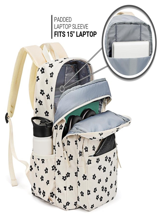 ZORFIN 26L Backpack for College, and Travel: Water Resistant Bookbag, Floral Corduroy, 16.5 Inch - Image 3