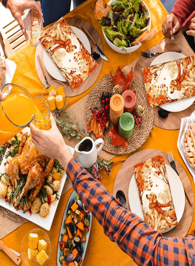 JarThenaAMCS 100Pcs Fall Dog Guest Napkins Watercolor Maple Tree Pumpkin Dog Disposable Paper Napkin Dinner Hand Napkins for Autumn Harvest Thanksgiving Party Supplies - Image 4