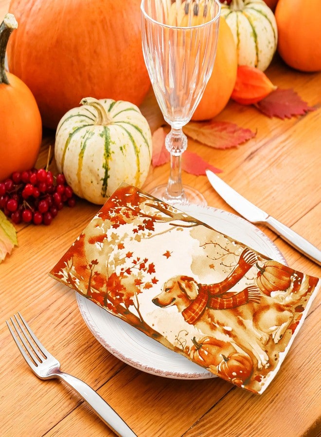JarThenaAMCS 100Pcs Fall Dog Guest Napkins Watercolor Maple Tree Pumpkin Dog Disposable Paper Napkin Dinner Hand Napkins for Autumn Harvest Thanksgiving Party Supplies - Image 5
