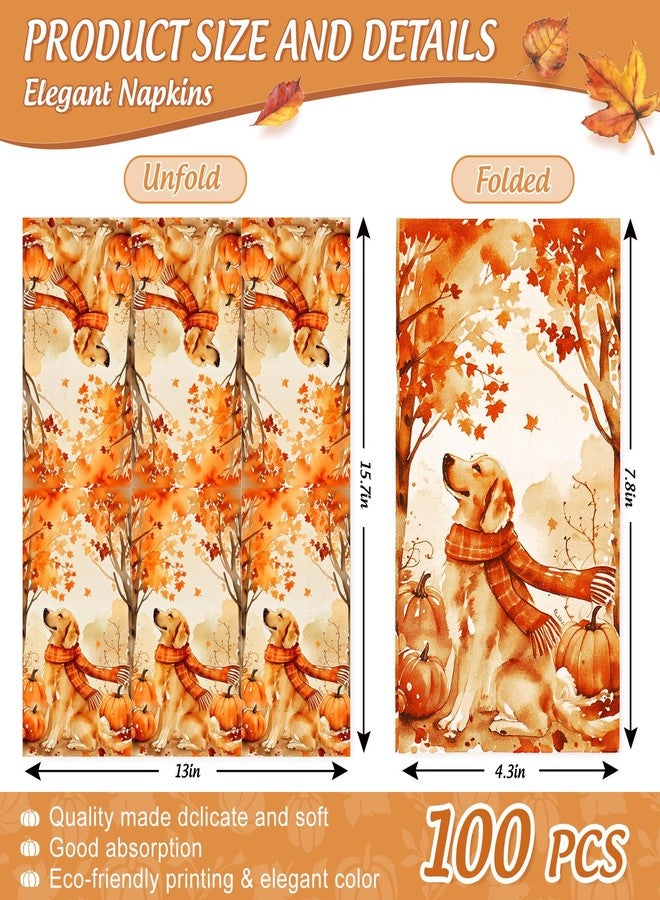JarThenaAMCS 100Pcs Fall Dog Guest Napkins Watercolor Maple Tree Pumpkin Dog Disposable Paper Napkin Dinner Hand Napkins for Autumn Harvest Thanksgiving Party Supplies - Image 2
