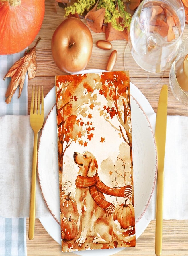 JarThenaAMCS 100Pcs Fall Dog Guest Napkins Watercolor Maple Tree Pumpkin Dog Disposable Paper Napkin Dinner Hand Napkins for Autumn Harvest Thanksgiving Party Supplies - Image 3