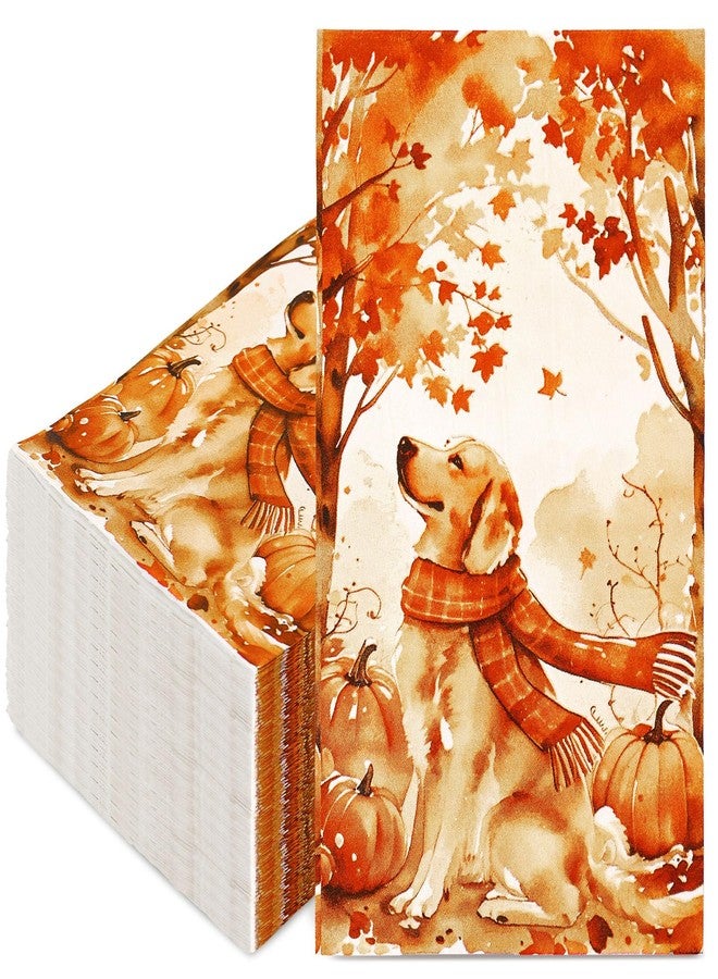 JarThenaAMCS 100Pcs Fall Dog Guest Napkins Watercolor Maple Tree Pumpkin Dog Disposable Paper Napkin Dinner Hand Napkins for Autumn Harvest Thanksgiving Party Supplies - Image 1