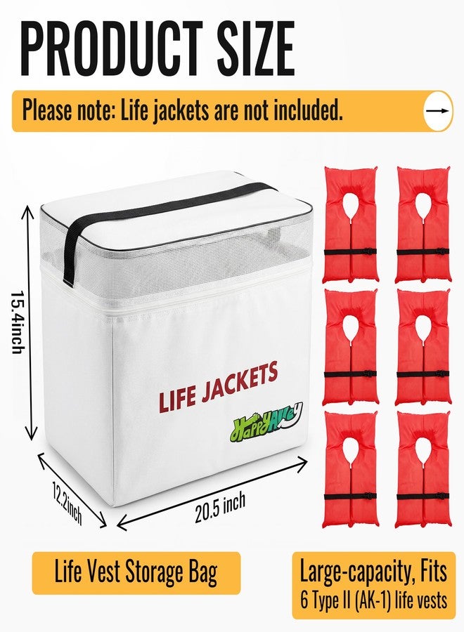 HappyAlley Heavy Duty Life Vest Storage Bag, Oxford Life Jacket Storage Bag with Carrying Handle, Fits 6 Type II Jackets for Boat, Kayak & Marine Safety Gear, Durable & Waterproof (White,1 Pack) - Image 2