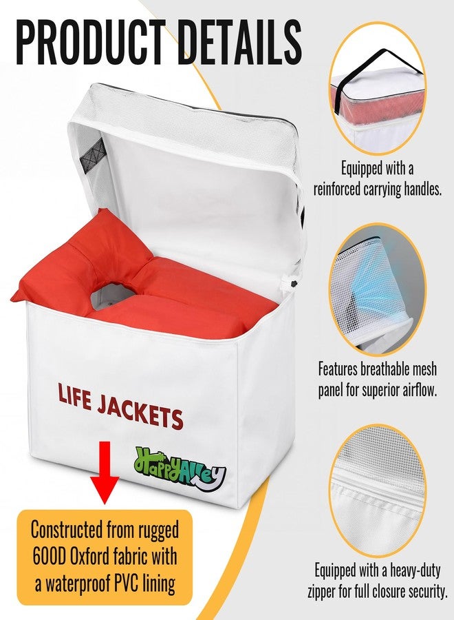 HappyAlley Heavy Duty Life Vest Storage Bag, Oxford Life Jacket Storage Bag with Carrying Handle, Fits 6 Type II Jackets for Boat, Kayak & Marine Safety Gear, Durable & Waterproof (White,1 Pack) - Image 3