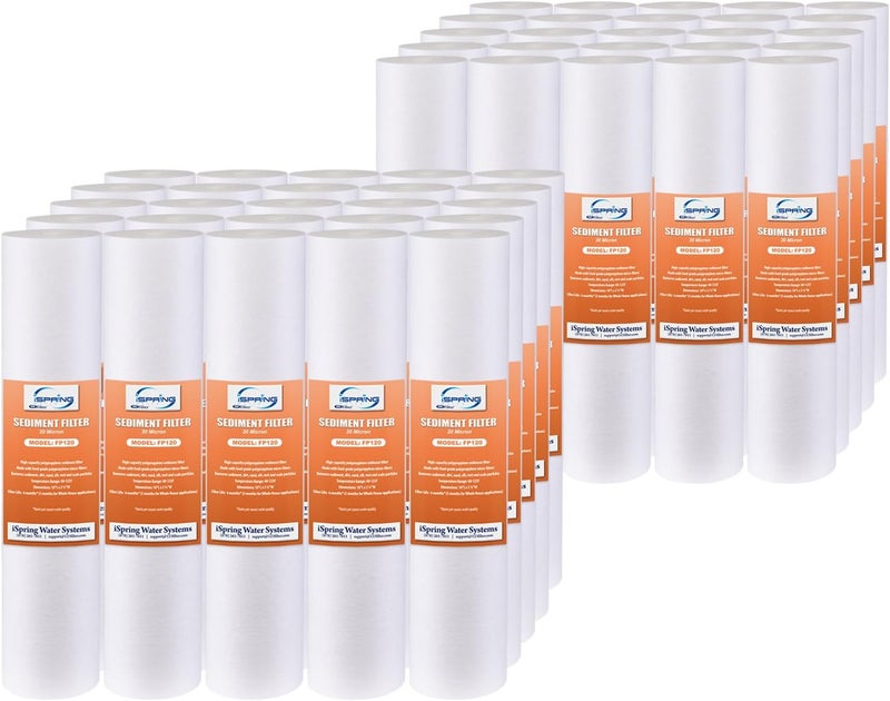 iSpring iSpring FP120X50 10x25 Universal Sediment Water Filter Replacement Cartridges 20 Micron Multilayer Sediment Filter 50 Pack  - Image 1