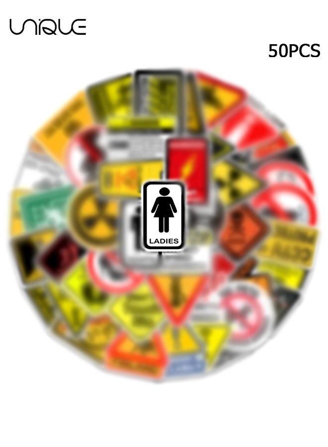 يونيك 50 قطعة ملصقات تحذيرية كرتونية - ملصقات فينيل مقاومة للماء للزجاجات واللابتوب والهاتف والكمبيوتر والغيتار، هدايا للمراهقين والفتيات والمعجبين