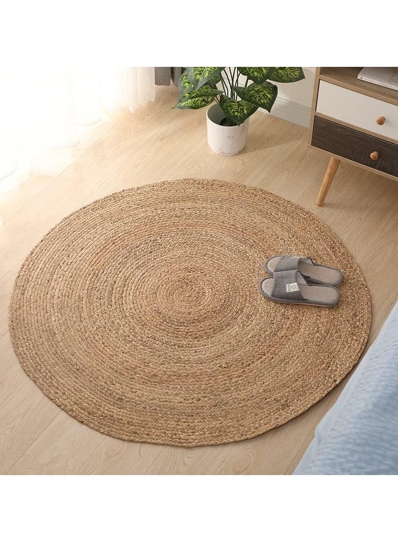 HOME TASTE TOMSUN 100 Cm Handcrafted Round Jute Rug Reversible Braided Rug for Living Room Bedroom and Kitchen  - Image 1
