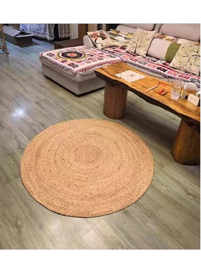 HOME TASTE TOMSUN 100 Cm Handcrafted Round Jute Rug Reversible Braided Rug for Living Room Bedroom and Kitchen  - Image 2