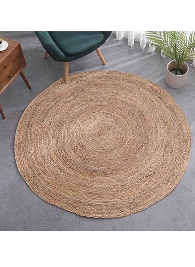 HOME TASTE TOMSUN 100 Cm Handcrafted Round Jute Rug Reversible Braided Rug for Living Room Bedroom and Kitchen  - Image 3