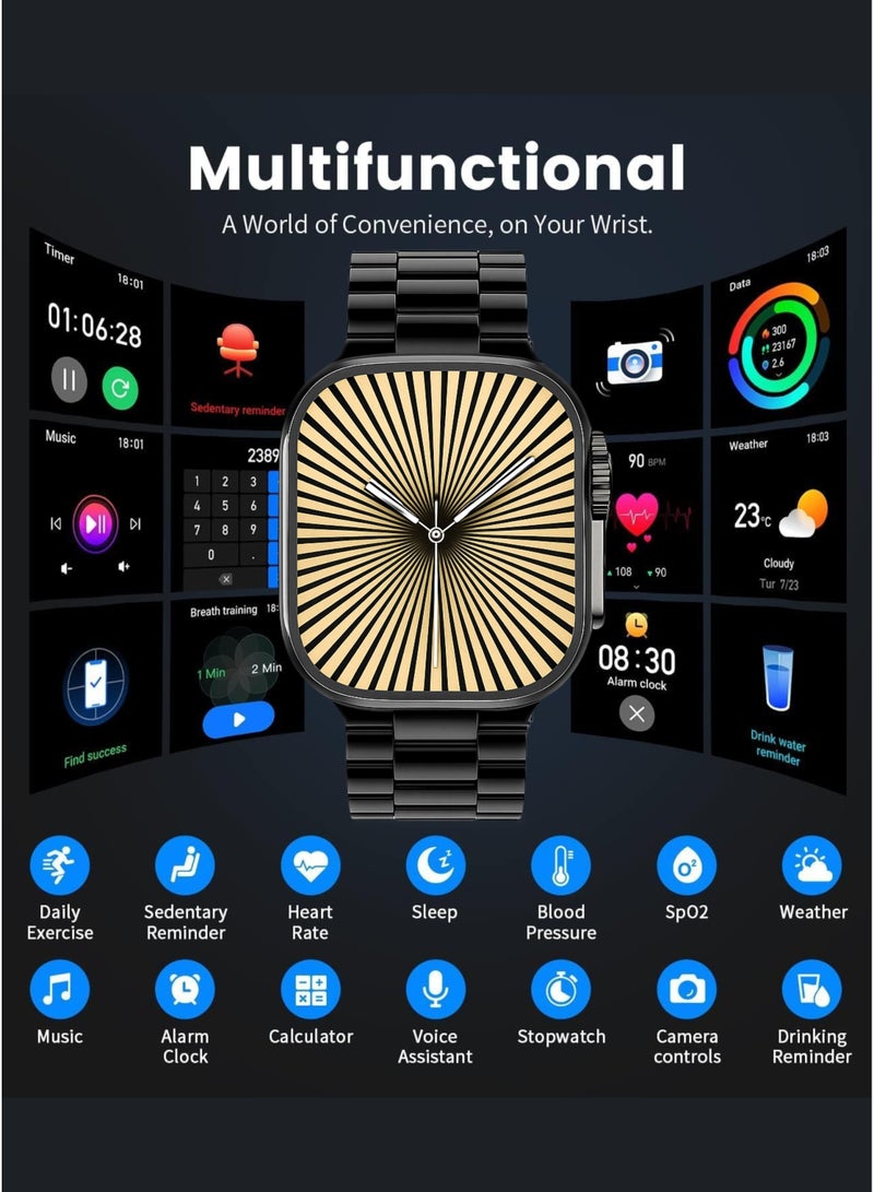 ويزمي ساعة Wisme X30 Ultra 3 الذكية | شاشة Super AMOLED | جهاز تتبع لياقة بدنية مقاوم للماء | ثلاثة أحزمة فاخرة (معدن، جلد، سيليكون) | مكالمات بلوتوث | مراقبة معدل ضربات القلب والنوم | ساعة ذكية أنيقة لأجهزة Android وiOS - Image 3