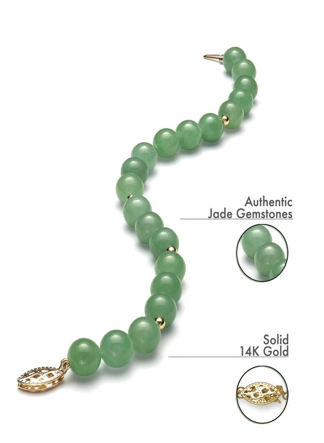 Belacqua Natural Green Jade Bracelet in 14K Yellow Gold, Round 8mm, Length - 7.5 Inches, Fishhook Clasp, Jewelry for Women, Gift Box Included - Image 2