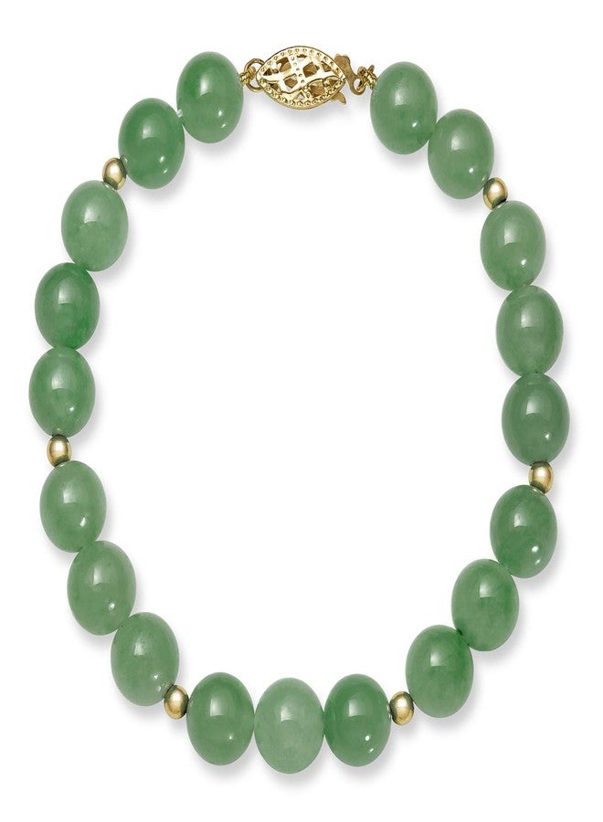 Belacqua Natural Green Jade Bracelet in 14K Yellow Gold, Round 8mm, Length - 7.5 Inches, Fishhook Clasp, Jewelry for Women, Gift Box Included - Image 1