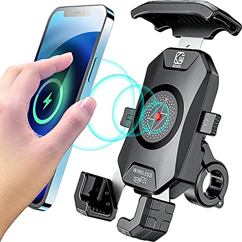 Kewig Motorcycle Phone Mount Qi 15W Wireless & USB C 20W Fast Chargeing Port, Automatically Lock & Quick Release Handlebar Cell Phone Holder for 4-7'' Phones - Image 1