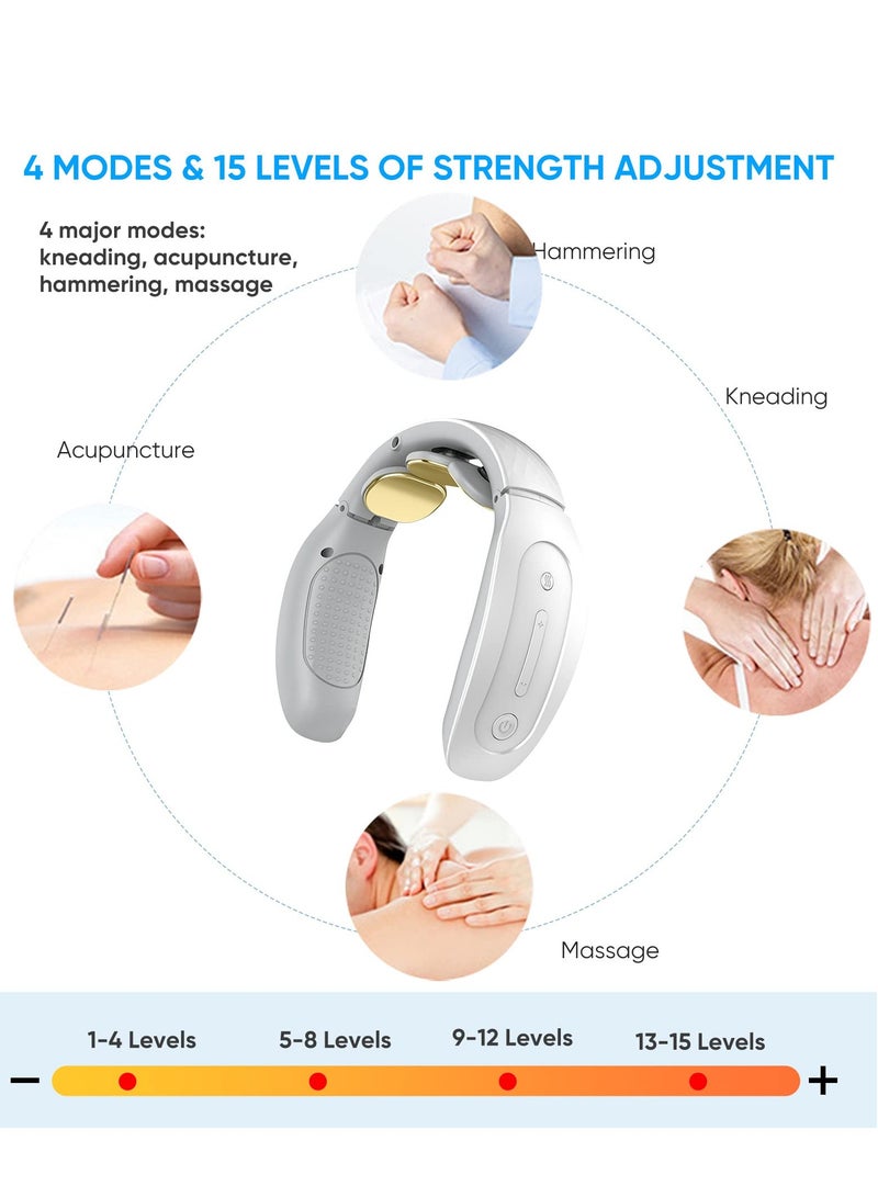 Excefore Neck Massager with Heat, Cordless Deep Tissue Vibration Infrared for Pain Relief, 4 Modes 15 Levels Cordless, Portable Gift Women Men - Image 4