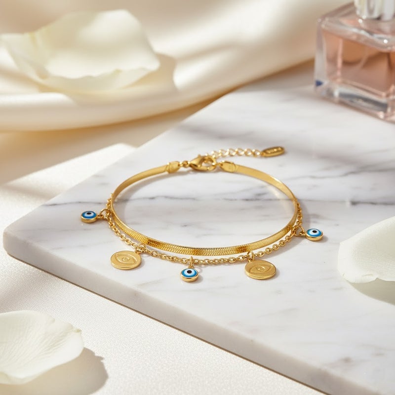 FLUFFY Women’s Bracelet Double Layer Evil Eye Charm Elegant Touch - Image 2