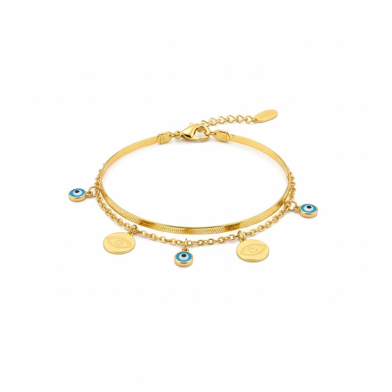 FLUFFY Women’s Bracelet Double Layer Evil Eye Charm Elegant Touch - Image 3