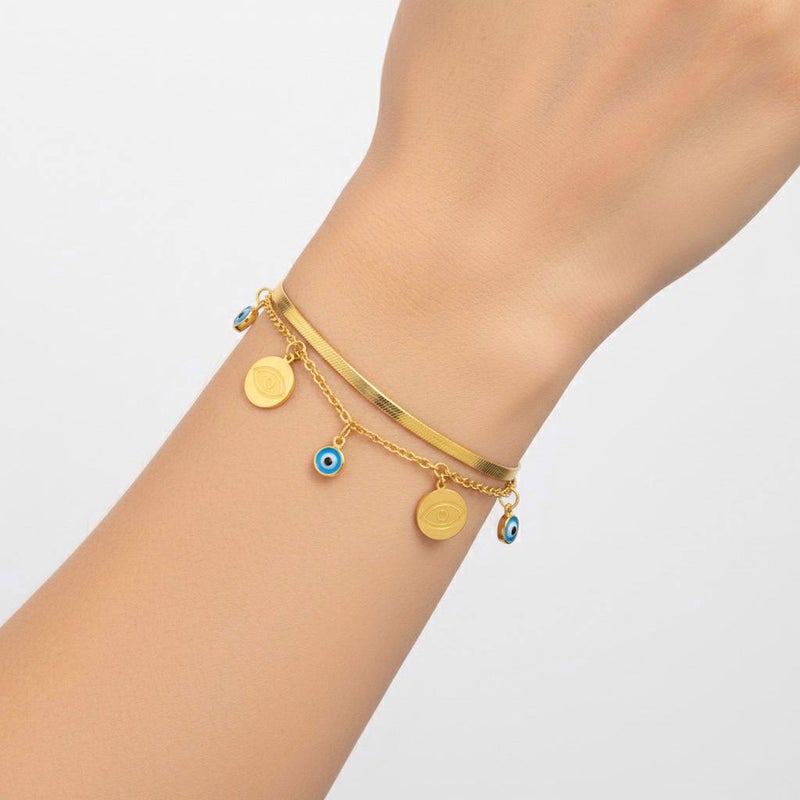 FLUFFY Women’s Bracelet Double Layer Evil Eye Charm Elegant Touch - Image 1