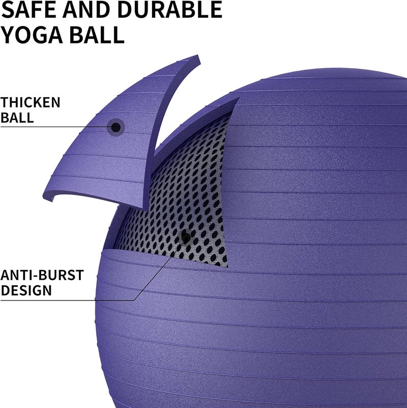 PROIRON Exercise Ball Anti-Burst Yoga Ball Chair with Quick Pump Slip Resistant Gym Ball Supports 500KG Balance Ball for Pilates Yoga Birthing Pregnancy Stability Gym Workout Training - Image 3