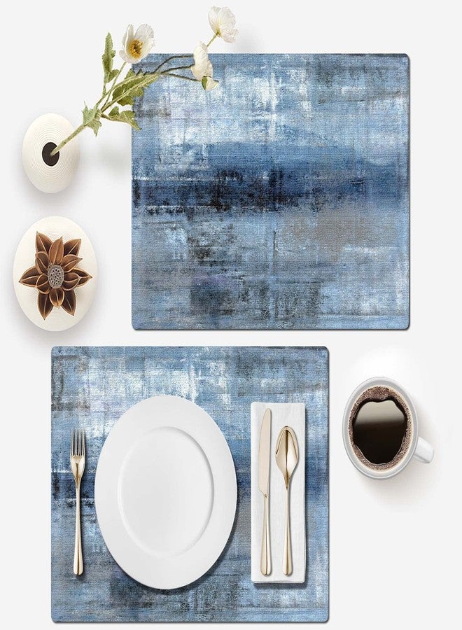 Mcalk Dark Blue Table Runner and Placemats Set of 6 Pieces, Blue Placemat, Cloth Place Mats Indoor for Kitchen, Washable Abstract Placemats Linen Material for Dining Table - Image 3