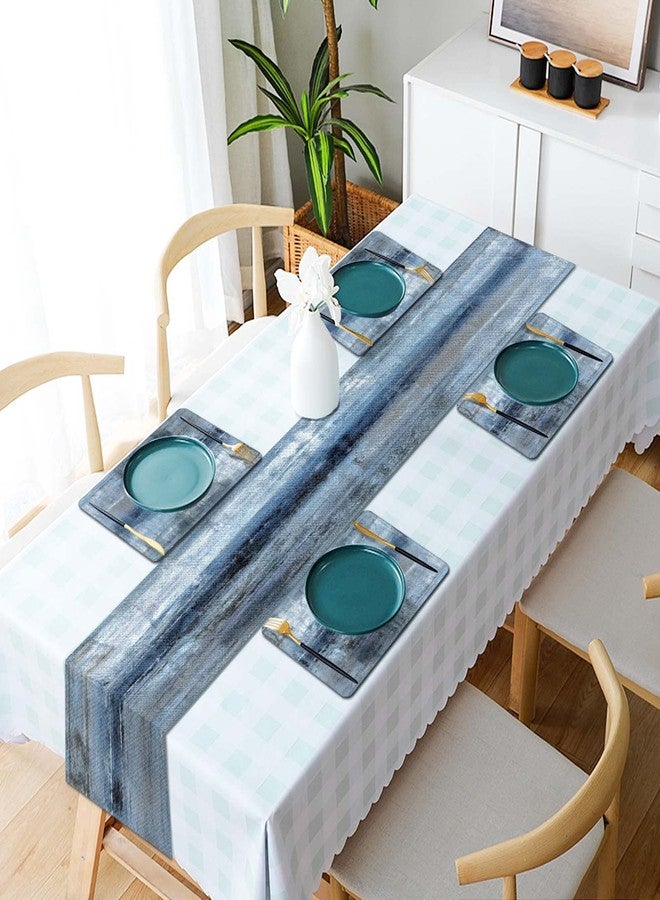 Mcalk Dark Blue Table Runner and Placemats Set of 6 Pieces, Blue Placemat, Cloth Place Mats Indoor for Kitchen, Washable Abstract Placemats Linen Material for Dining Table - Image 4