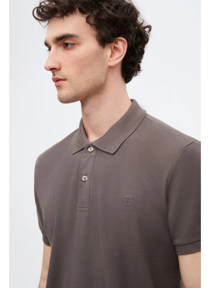 D'S DAMAT Regular Fit Anthracite Pique Textured 100% Cotton Non-Curl Polo Collar Embroidered T-Shirt 4HC14ORT51000