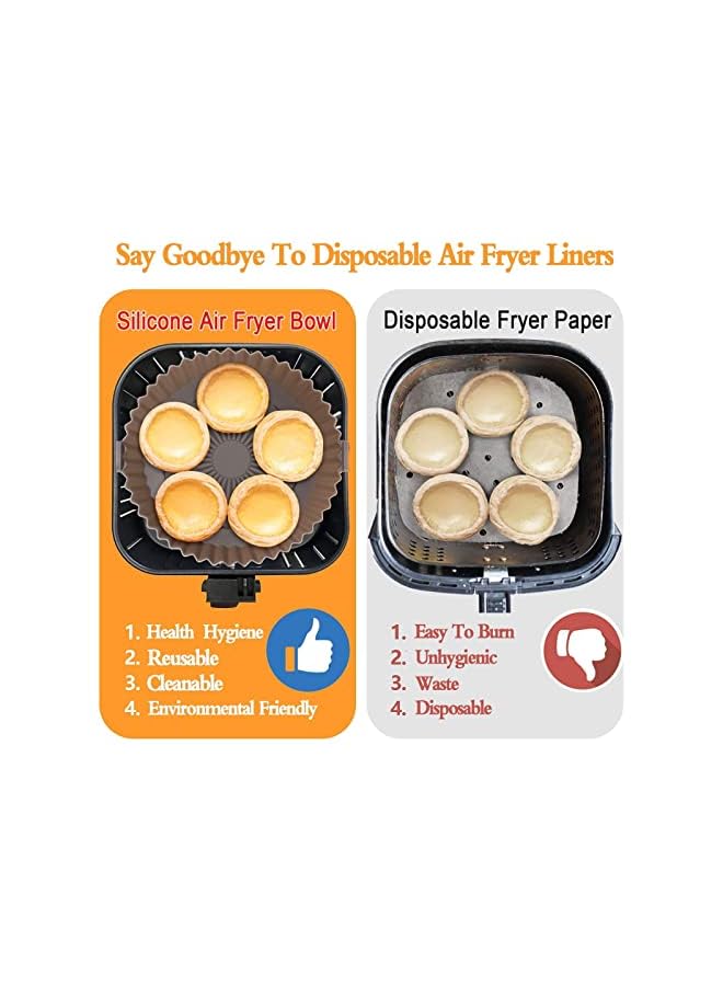 Raxoom Air Fryer Silicone Pot with 2 Pcs Silicone Brushes, 2 Pcs Reusable Non-Stick Round Air Fryer Basket, Fryer Liner Insulating Pad Accessories for Oven Air Fryer(Blue, Yellow, 6.5'') - Image 2